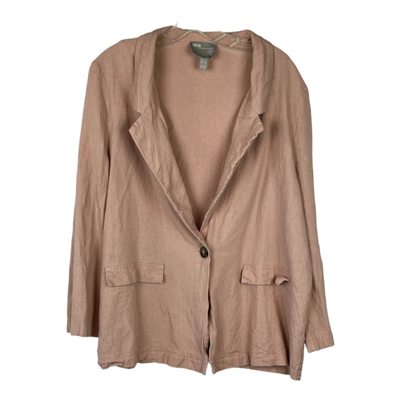 Asos Women Blazer Jacket Blush Pink One Button Flap Pockets Rayon Linen Blend 10 - Picture 2 of 11